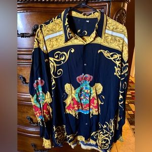 Barocco print Men Long sleeve dress shirt Size Medium